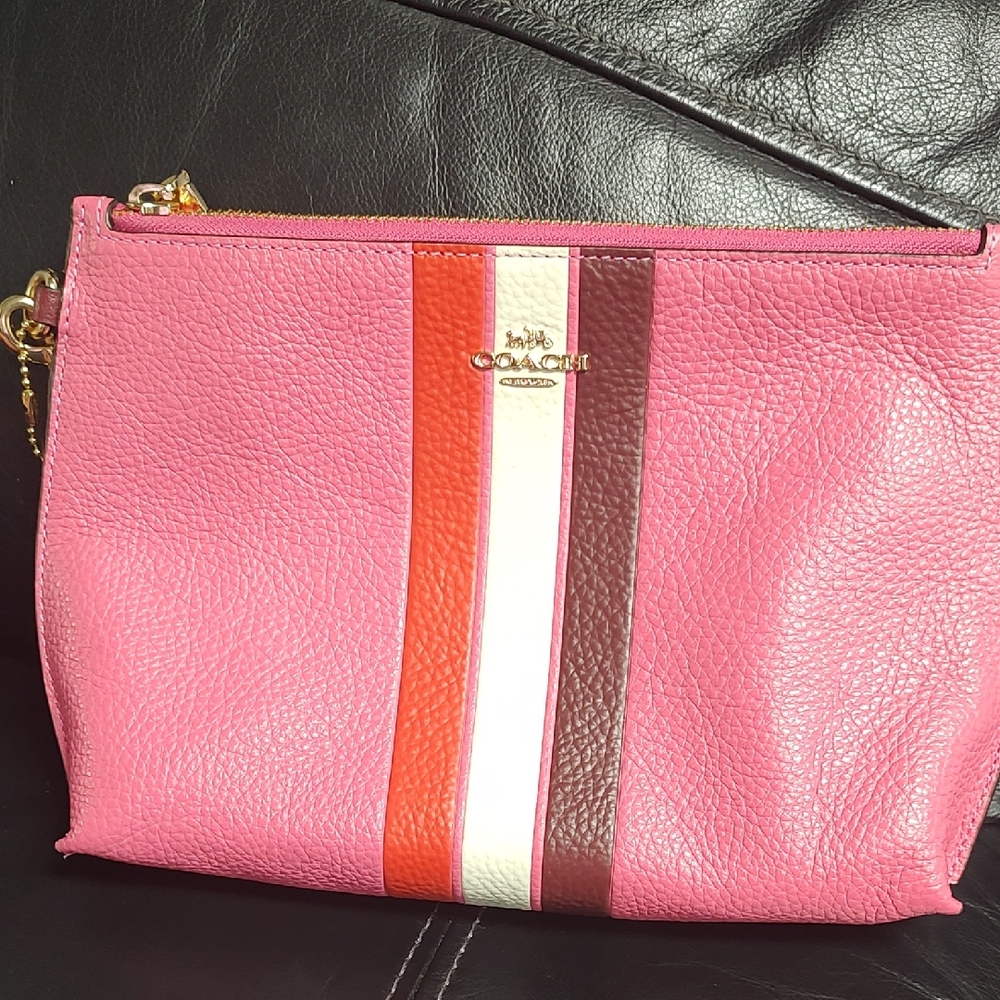 Coach Pink Multicolor Stripe Clutch
